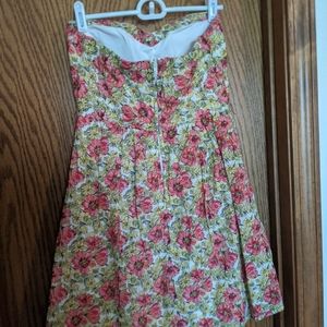 Strapless yellow and pink flowered dress